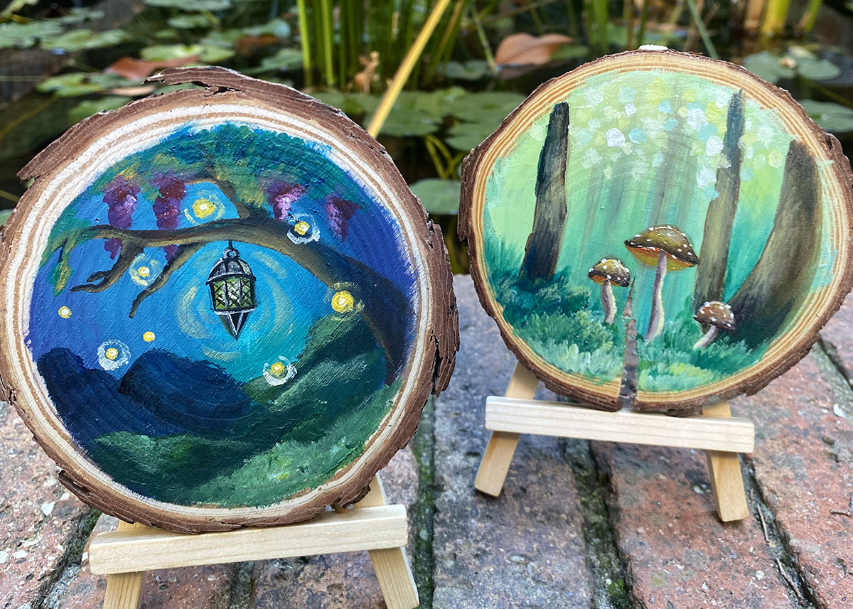 Pintura sobre rodaja de madera