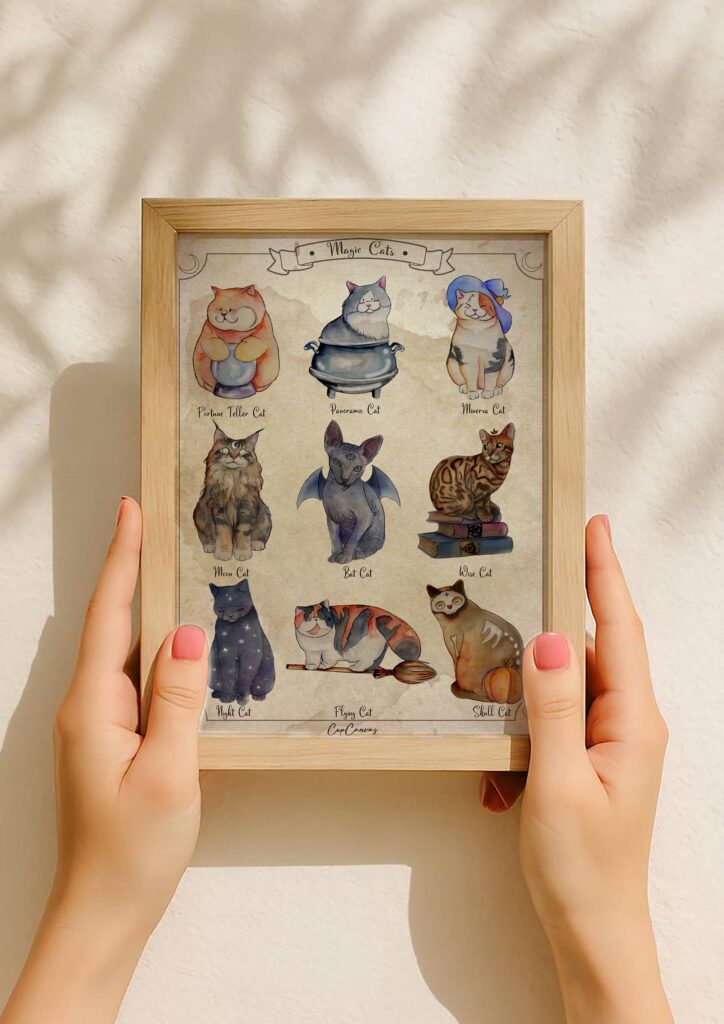 Lámina A5 Gatos mundo mágico