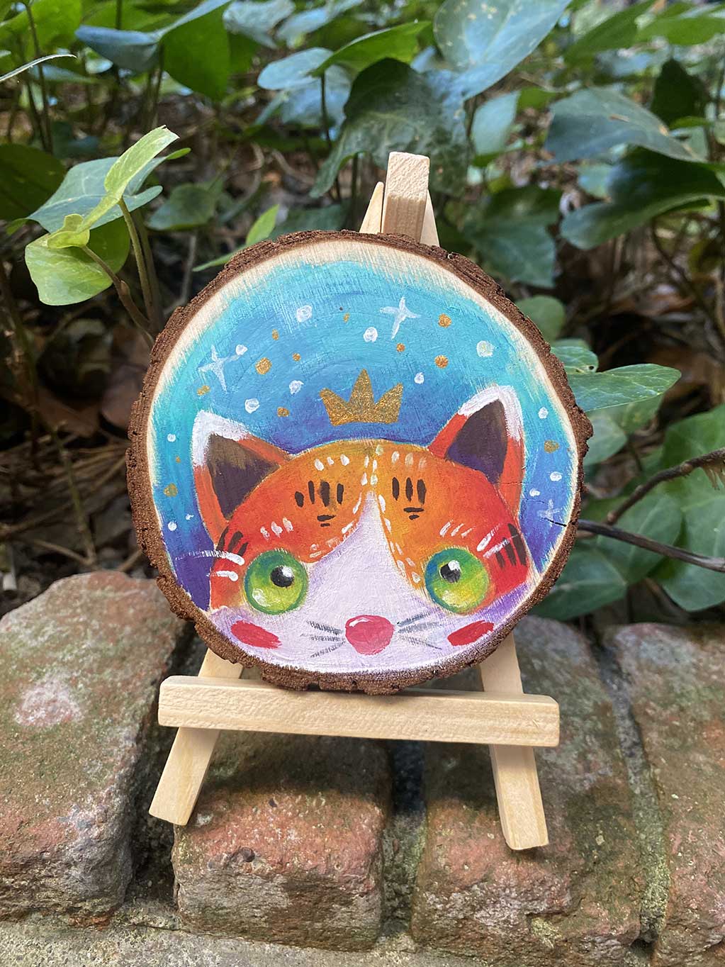 taller CupCanvas pintar rodaja de madera gato